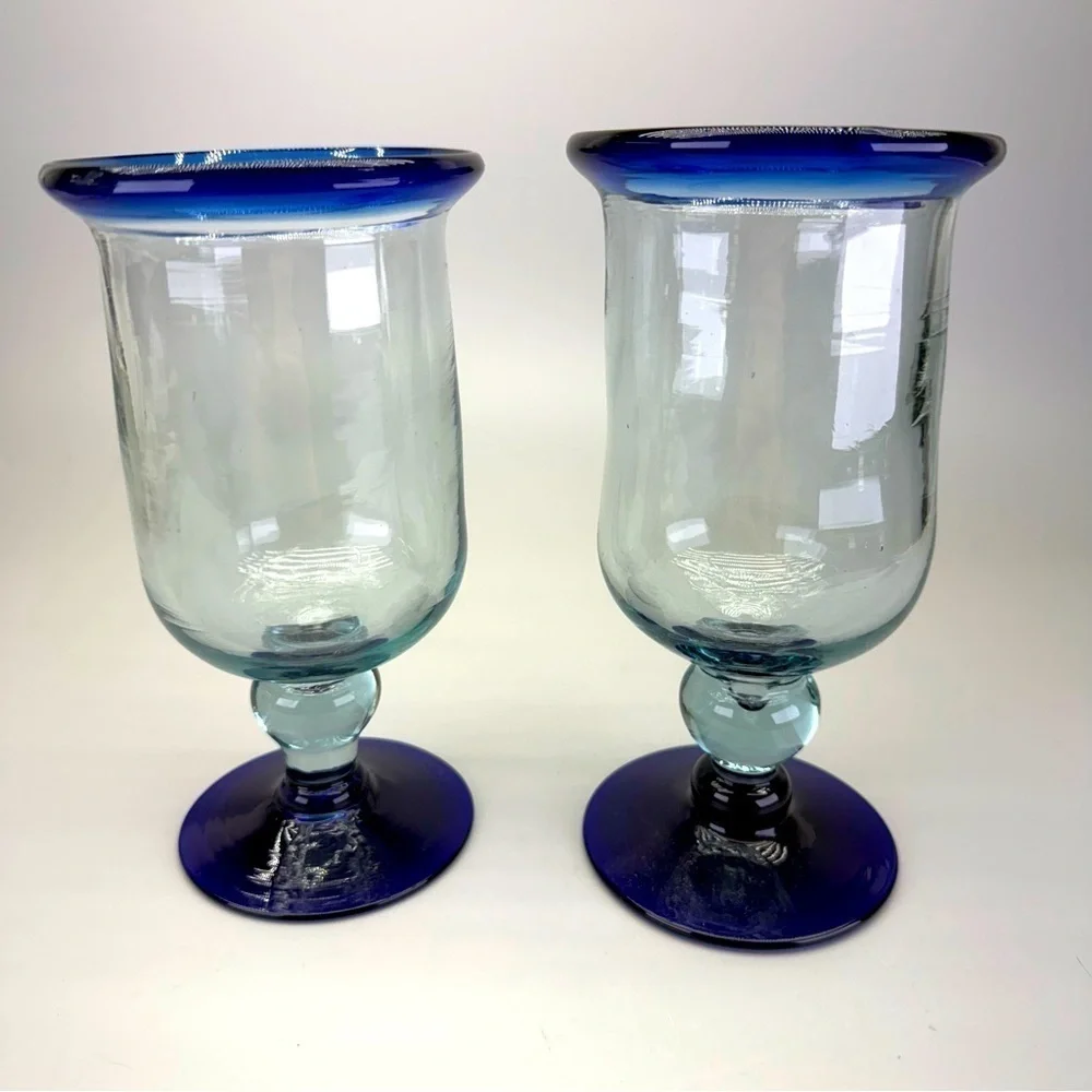 Handblown Mexican Cobalt Blue Goblets